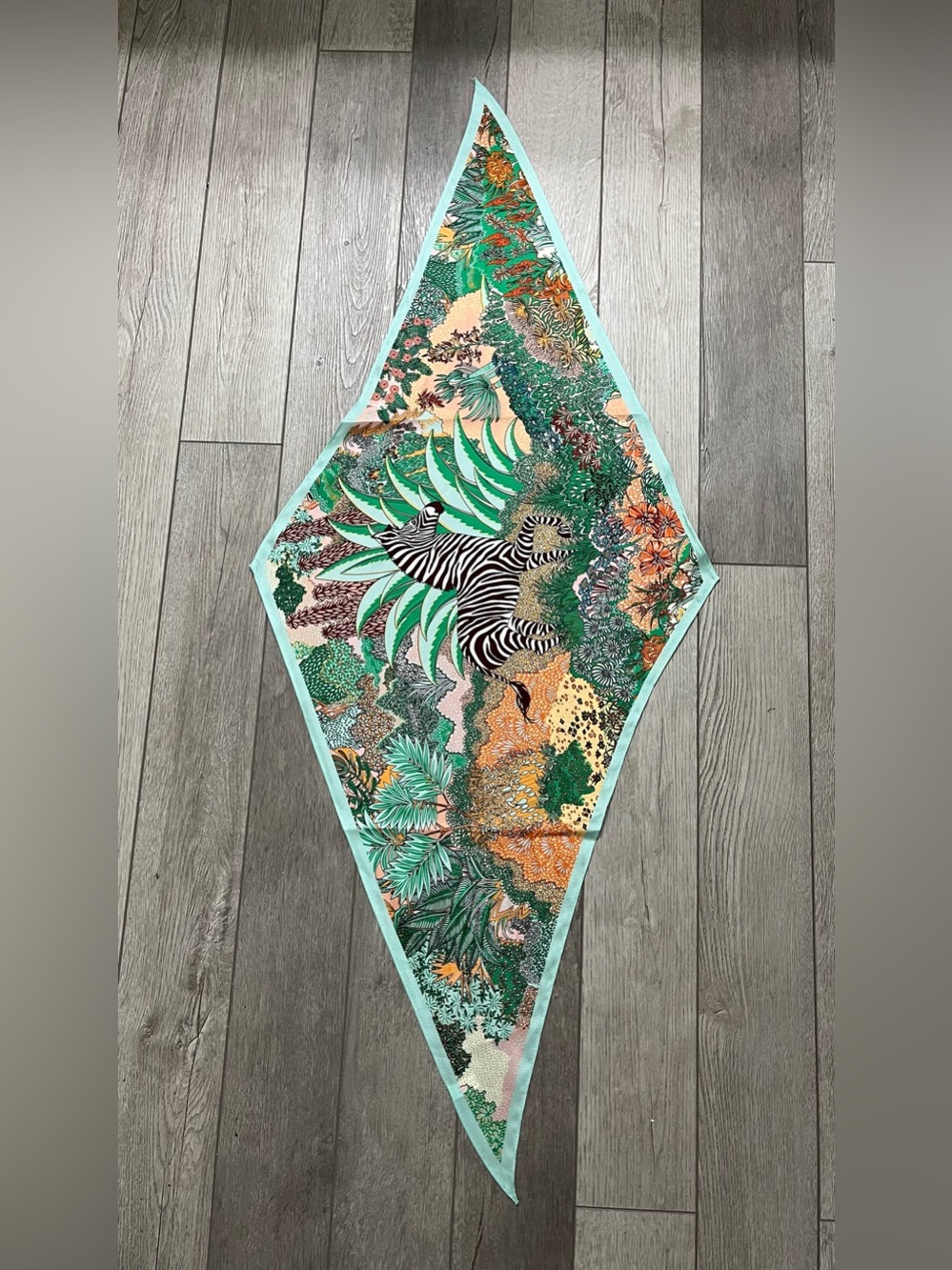 Scart /Bonnet Satin Stylish Jungle Zebra Print  in Green & Peach